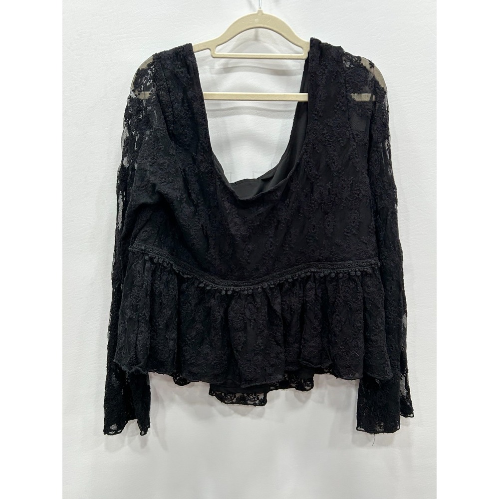 Cider Blouse Womens 1X Black Lace Sheer Peplum Gothic Dark Romantic Whimsigoth - Picture 6 of 10
